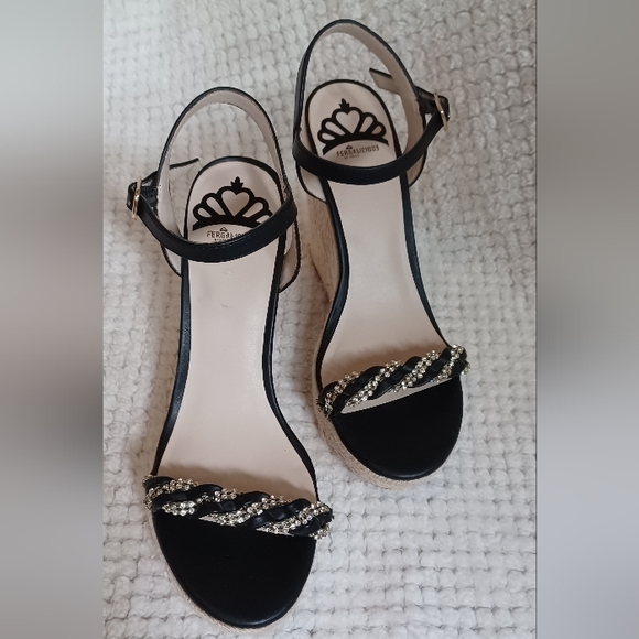 Fergalicious Wedge black silver and gems buckle open toe sandle women size 9 - Picture 9 of 12